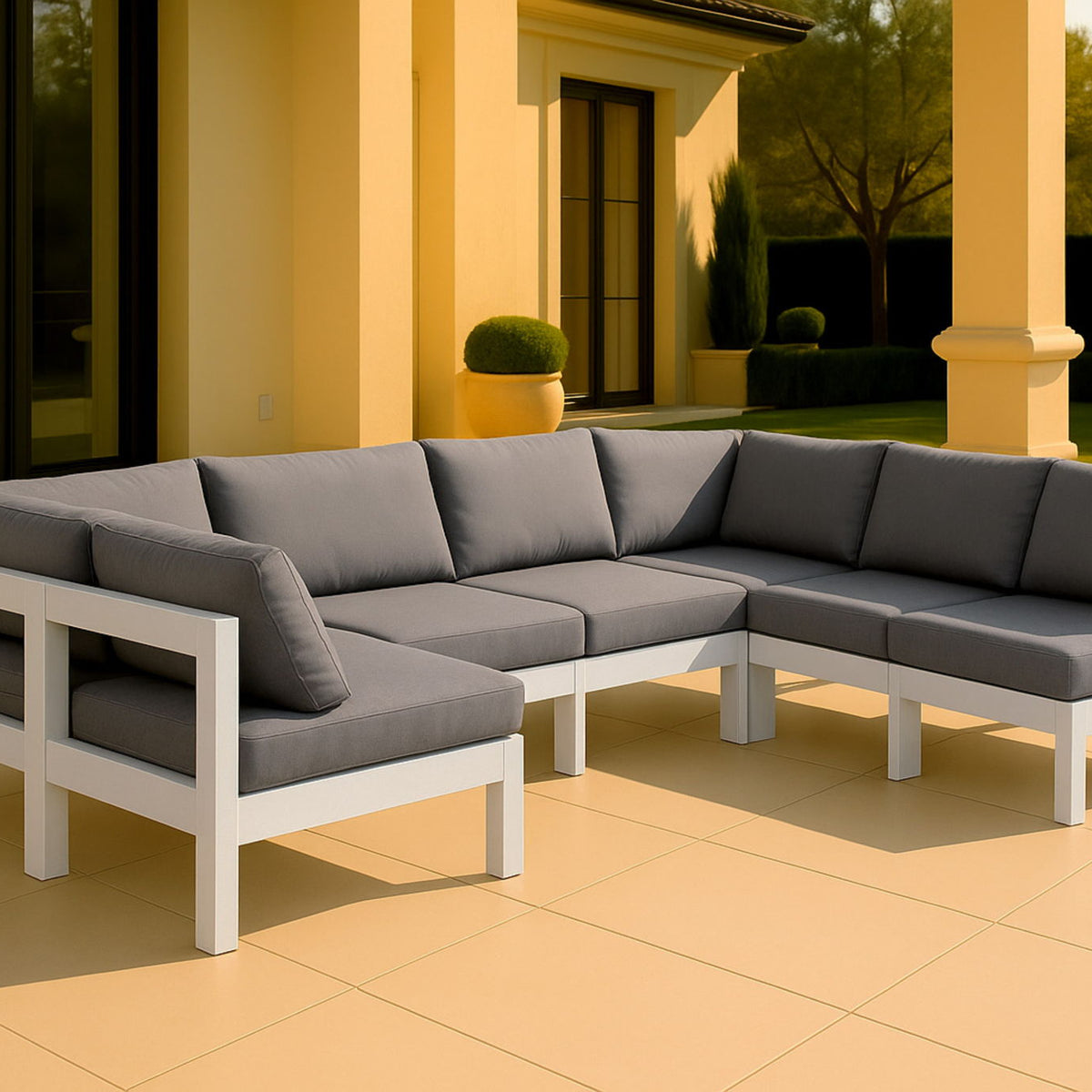 Nizuc - Outdoor Patio 6 Piece Modular Sectional With White Frame