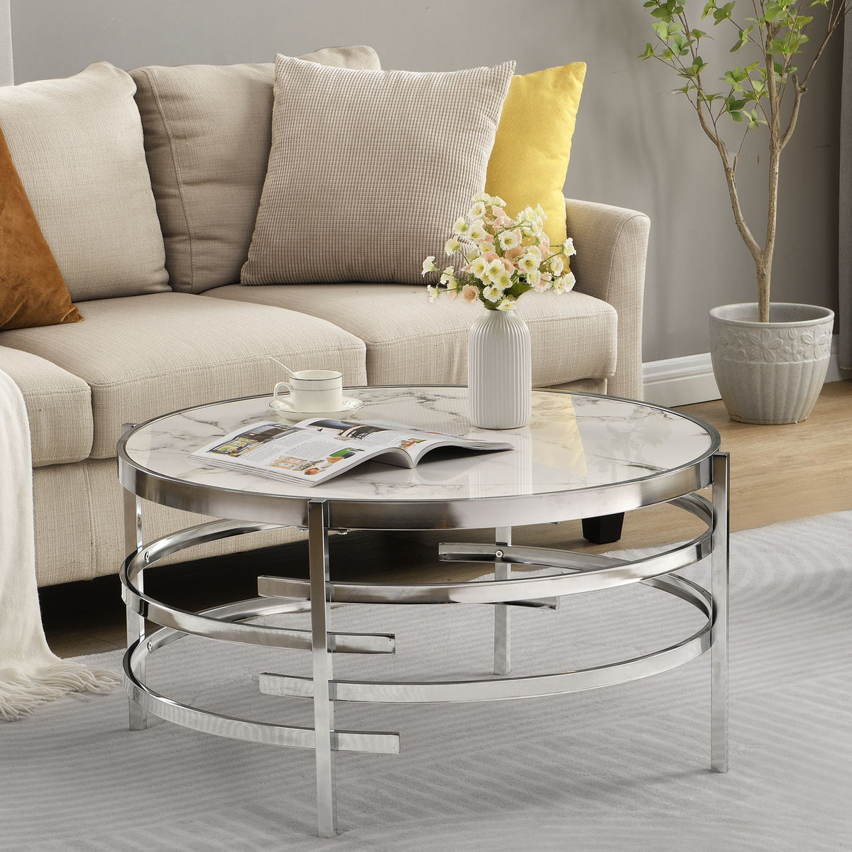 Elegant Round Table With Sintered Stone Top & Sturdy Metal Frame