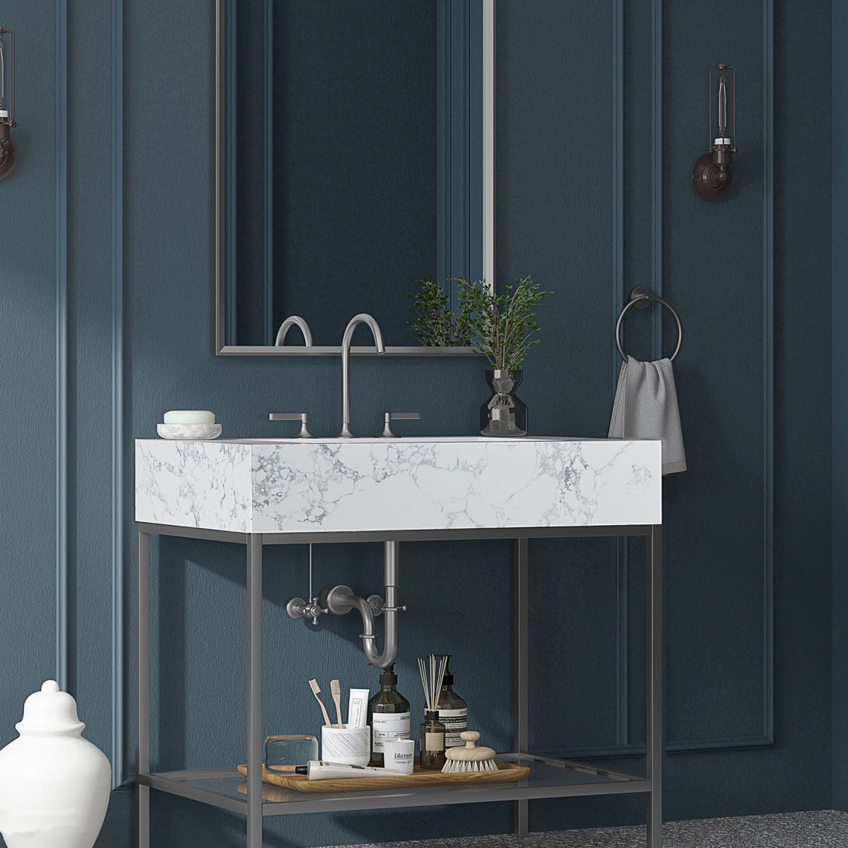Marmo - Engineered Marble Bathroom Vanity With Chrome Base