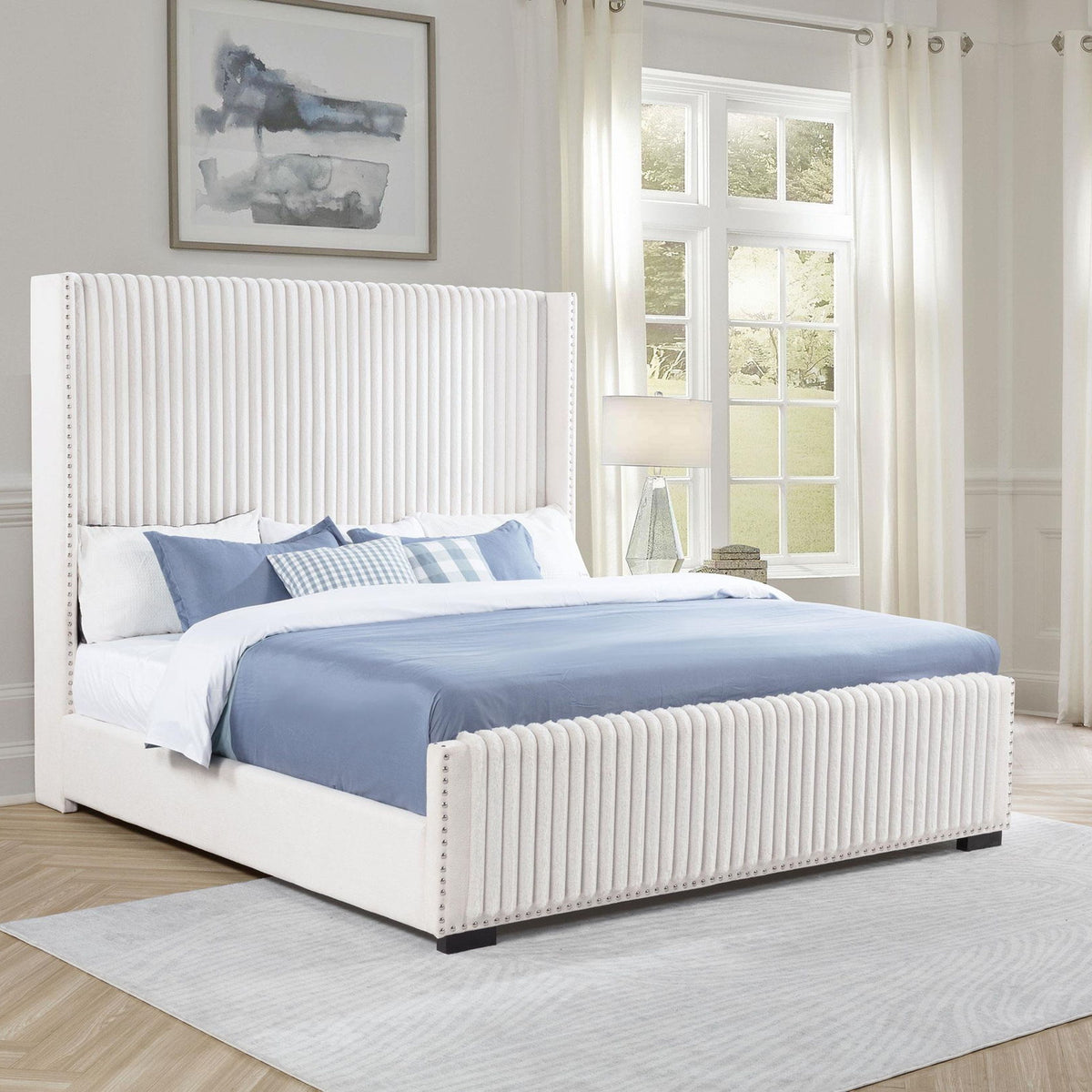 Natasha 65-inch Upholstered Eastern King Wingback Bed Cream