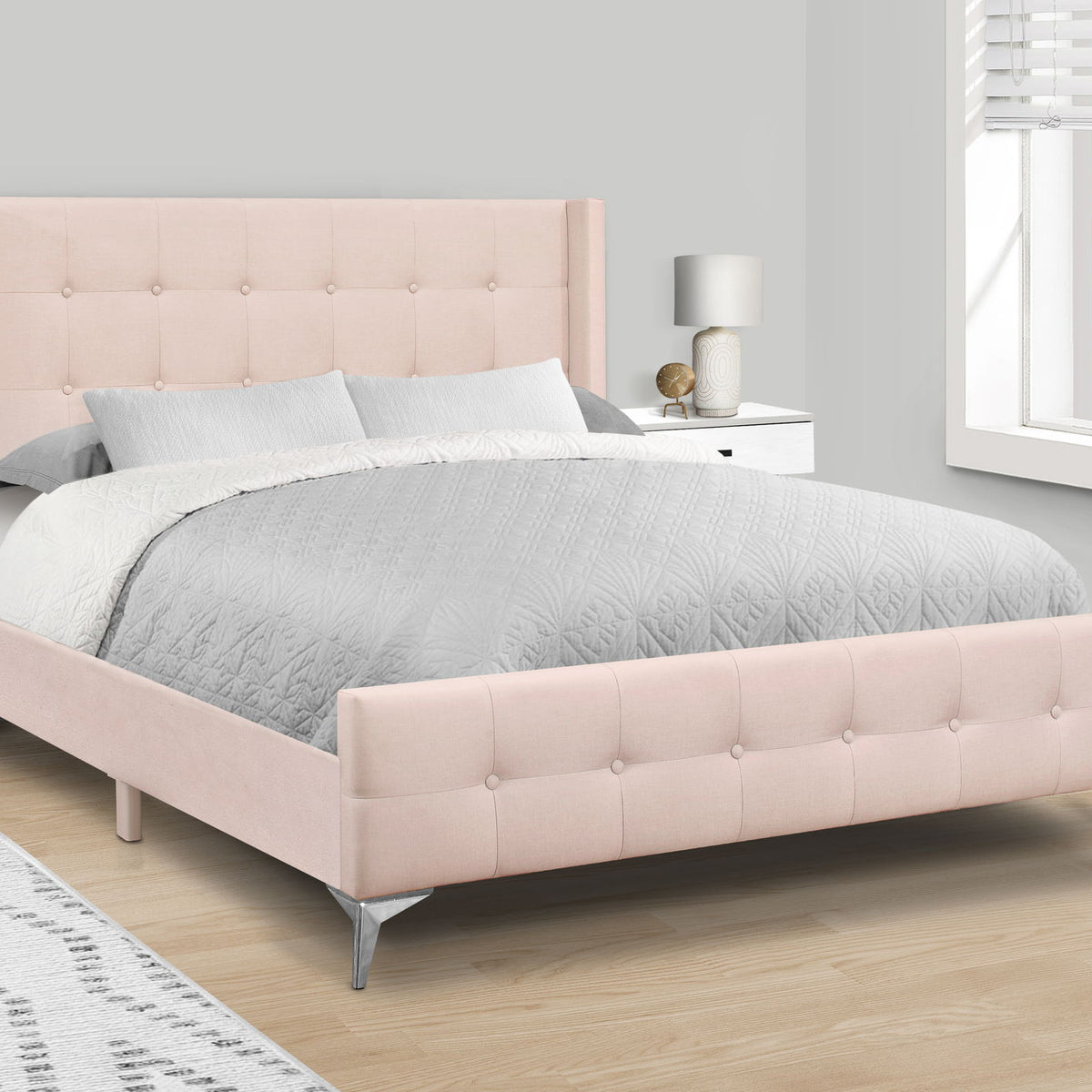 Queen Size Bed Upholstered - Pink