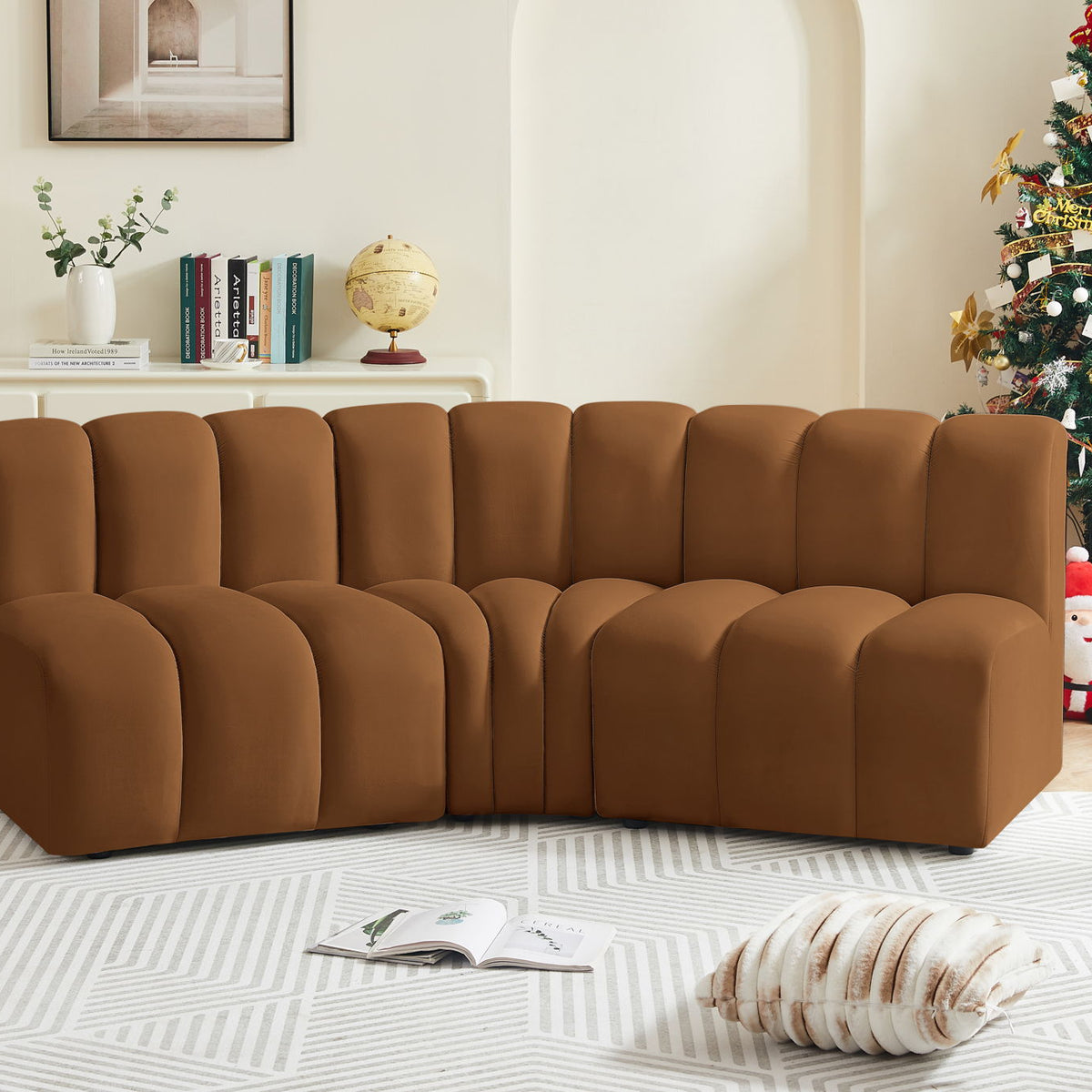 Arc - Velvet 3 Piece Modular Corner Sofa - Saddle