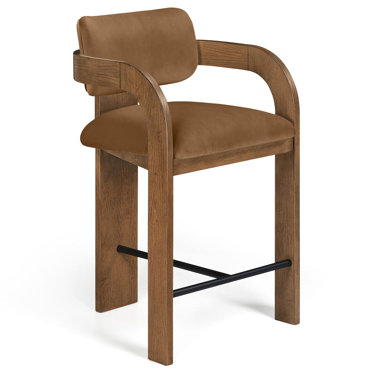 Cedra - Velvet Performance Fabric Upholstered Counter Stool - Brown Frame