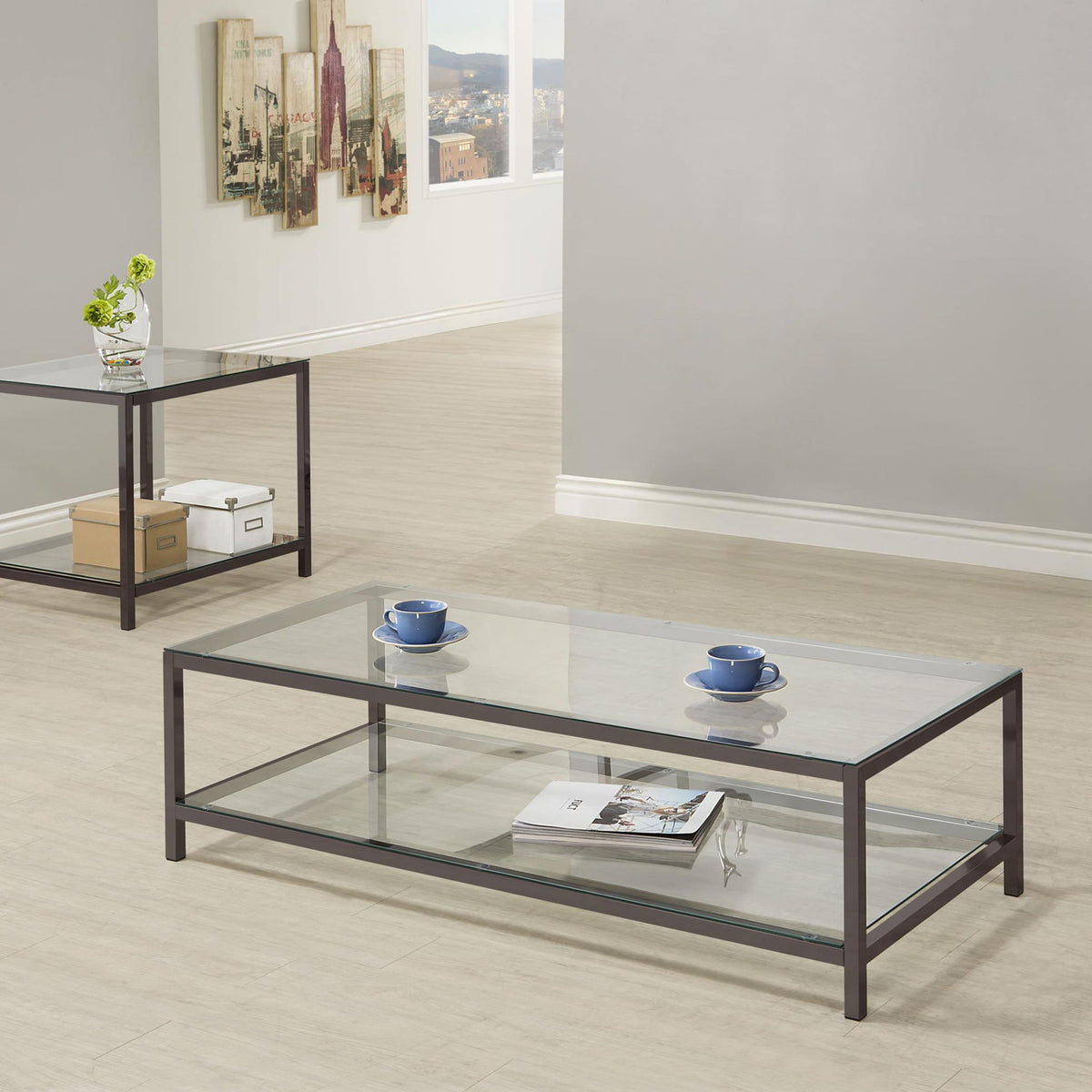 Trini 2-piece Coffee and End Table Set Black Nickel
