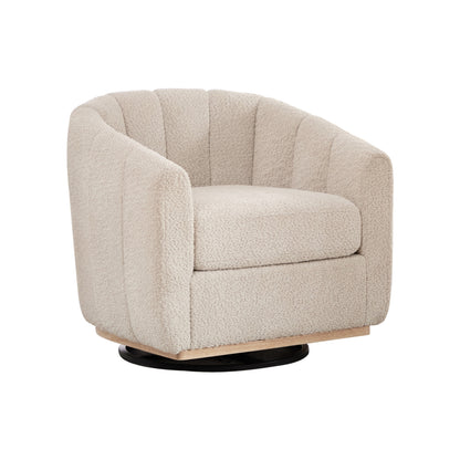 Modern Wheat Chenille Upholstered Barrel Armchair with 360° Swivel Metal Base, Solid Wood Frame, High-Density Foam Cushion, for Living Room, Bedroom, Office