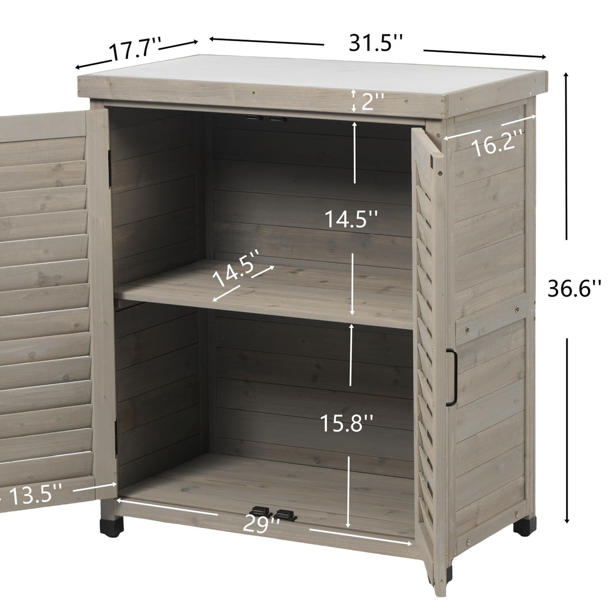 Potting Bench With Storage Cabinet And Metal Table Top For Outdoor
