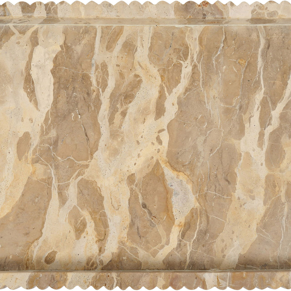 Cream and tan genuine marble tray with scalloped edge