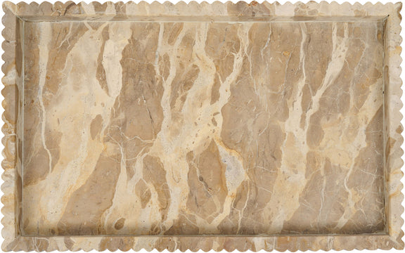 Cream and tan genuine marble tray with scalloped edge