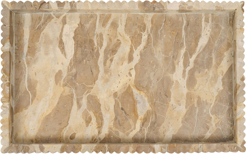 Cream and tan genuine marble tray with scalloped edge