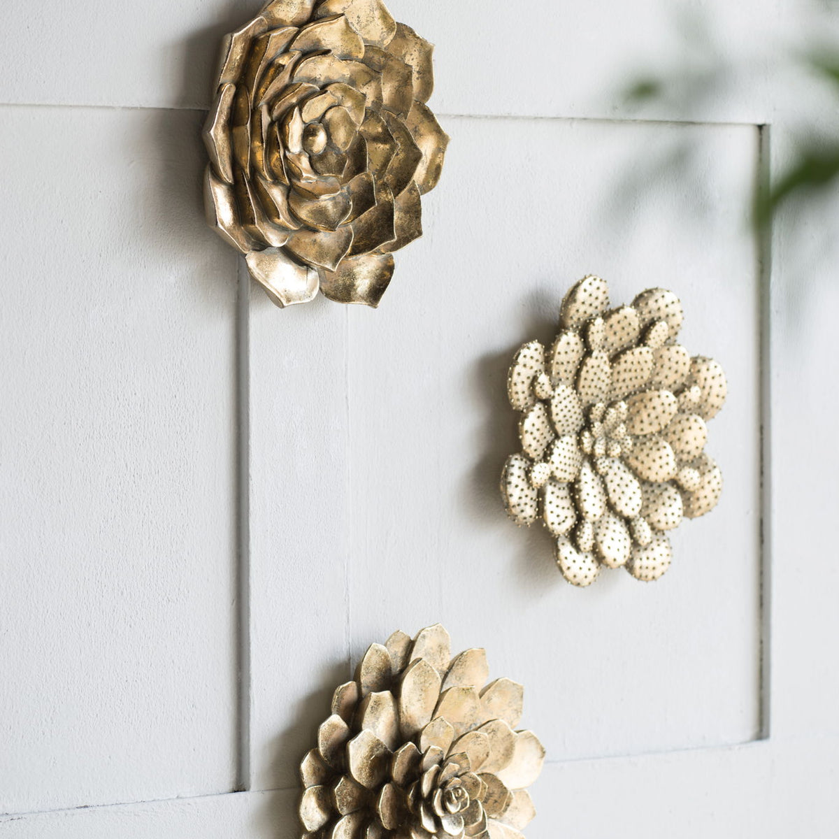 3 Piece Succulent Wall Plaque - Gold
