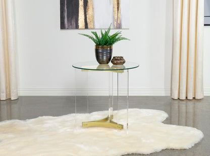 Janessa - Round Glass Top Acrylic Leg End Table Matte - Brass