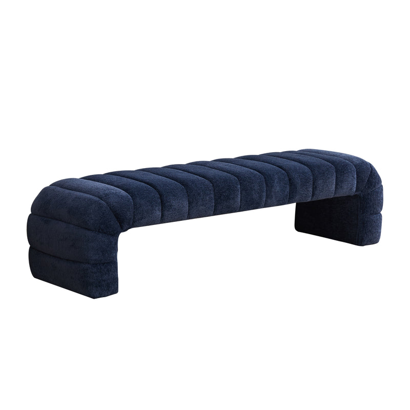 Modern Upholstered Armless Bed Bench, Channel Tufted Couch Daybed Chaise, Navy Chenille Ottoman Foot Stool, 69.7' Wide, Glam