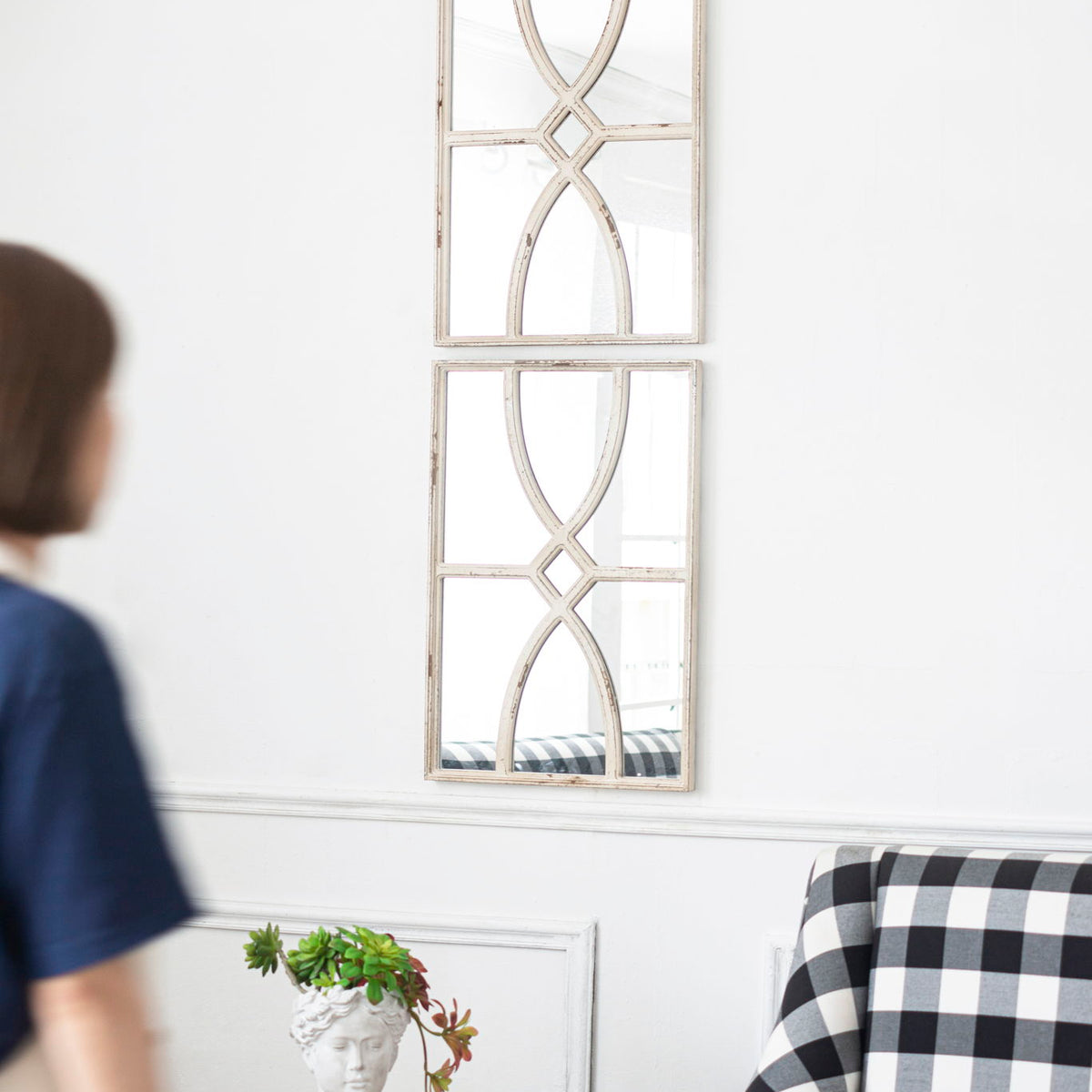 Rectangular Wooden Wall Mirror With Antique Frame, Vertical Or Horizontal Home Decor For Living Room (Set of 2)