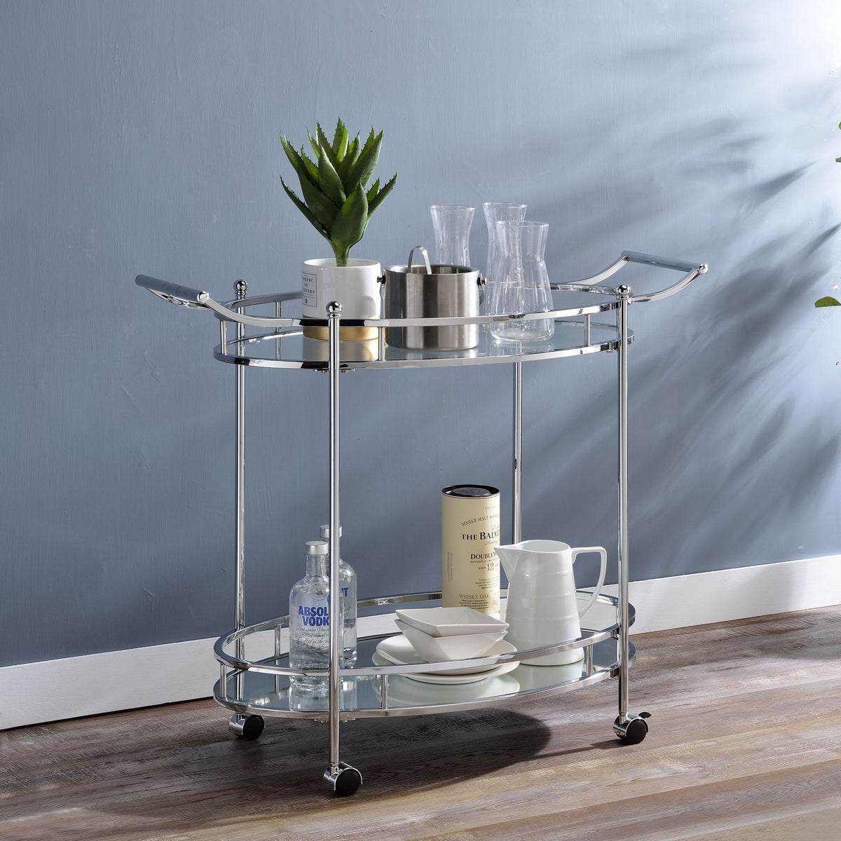 Jinx - Clear Glass Serving Cart - Silver