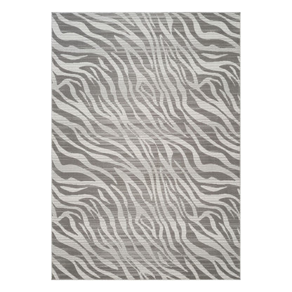 Gray geometric rug with raised wave pattern, rectangular area rug