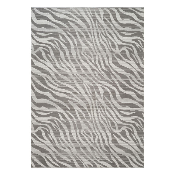 Gray geometric rug with raised wave pattern, rectangular area rug