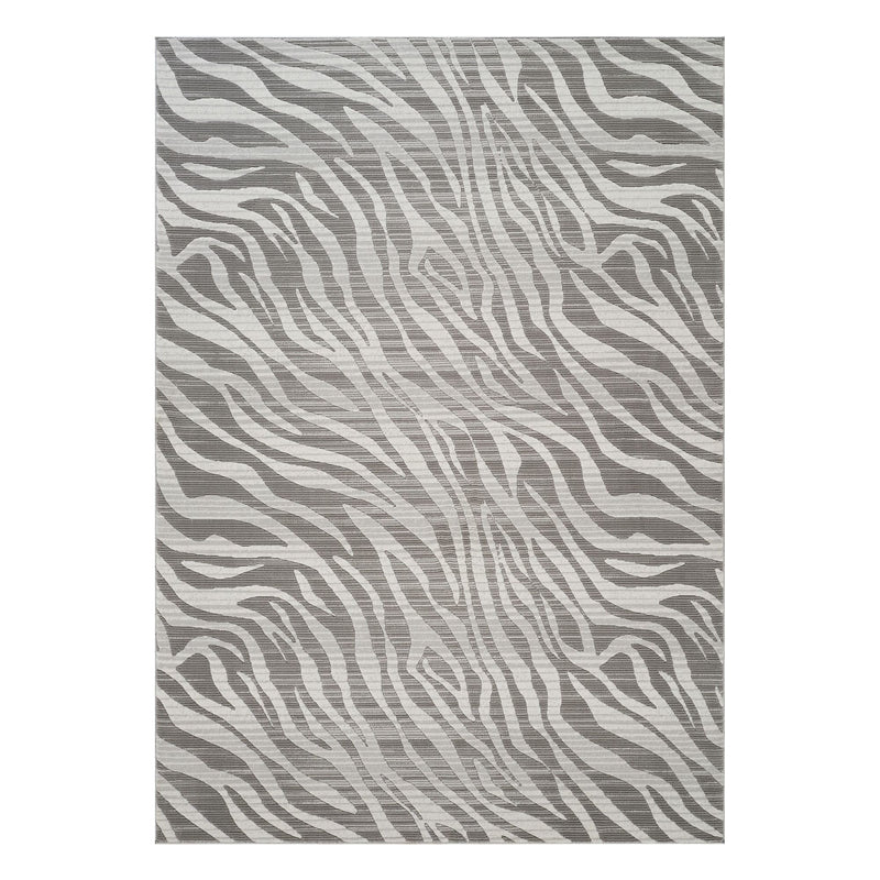 Gray geometric rug with raised wave pattern, rectangular area rug