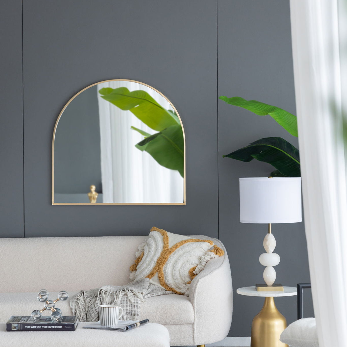 Arched Mirror With Metal Frame, Wall Mirror For Living Room Bedroom Entryway