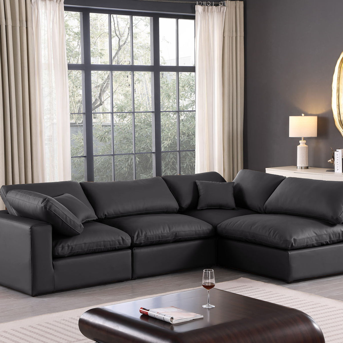 Comfy - 4 Piece Faux Leather Modular Armless Sectional