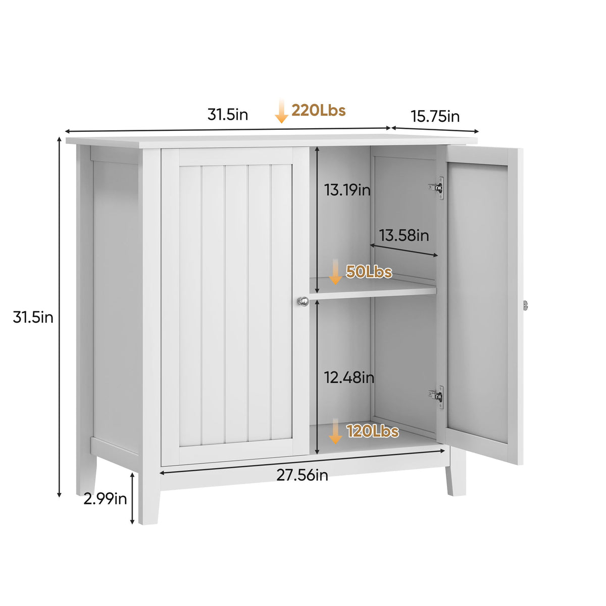 Mid Century Modern Double Door Storage Cabinet With Knobs - White