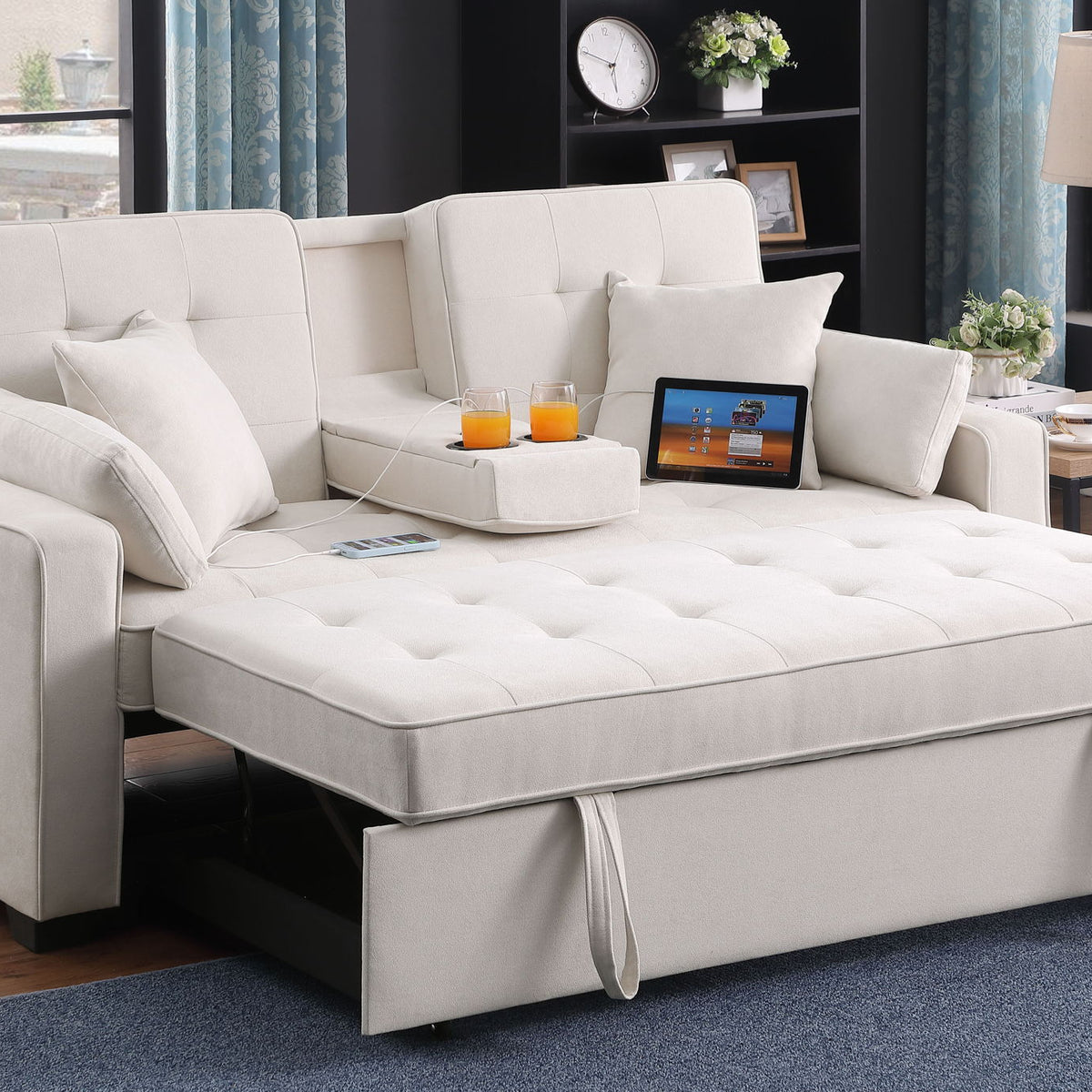 Cody II - 69.5"W Woven Fabric Convertible Sleeper Loveseat with Cup Holder
