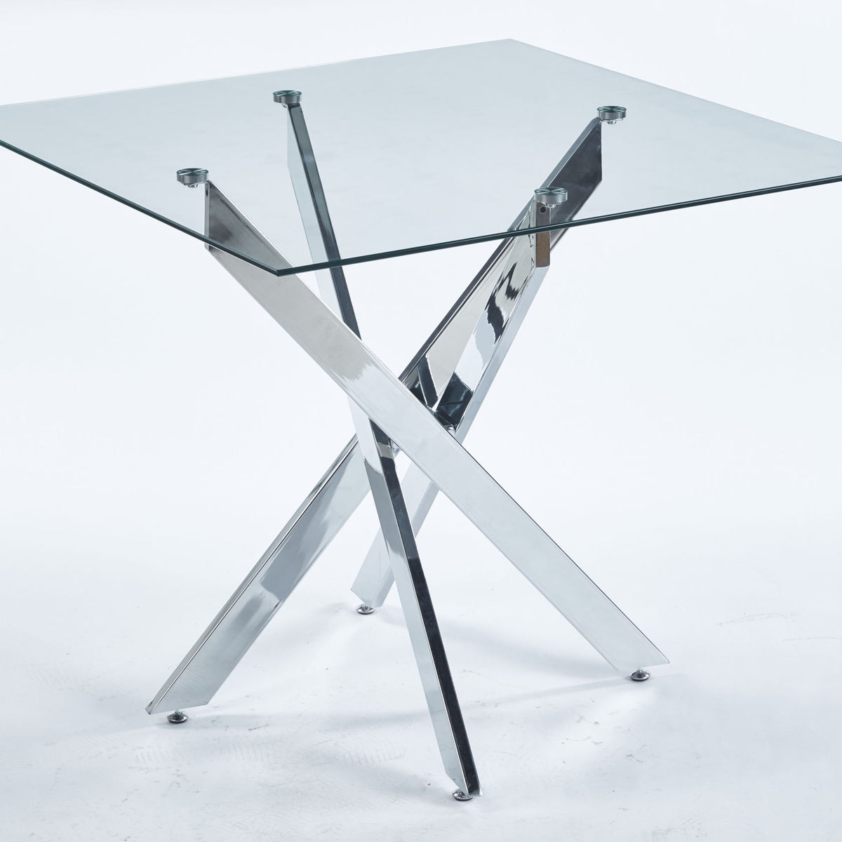Dining Table With Cross Metal Leg And Tempered Glass, Modern Space Saving Kitchen Table For Living Room Legs, Square Table