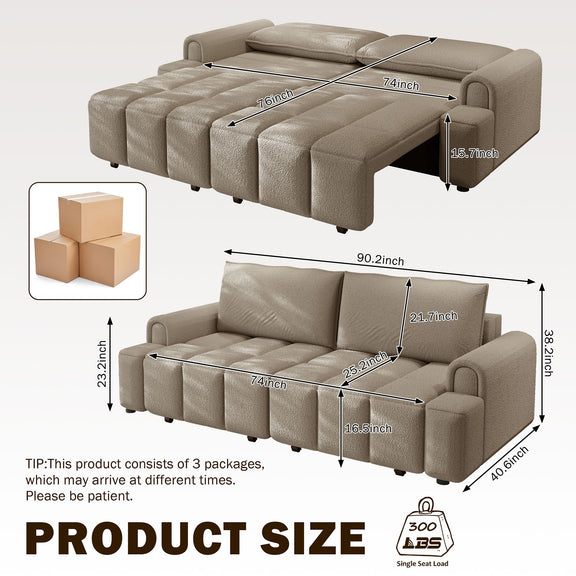 Couch size diagram for 4-seat sofa with storage seats, measured sections