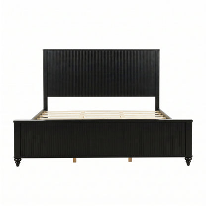 Black fluted platform bed frame with headboard and footboard, no box spring
