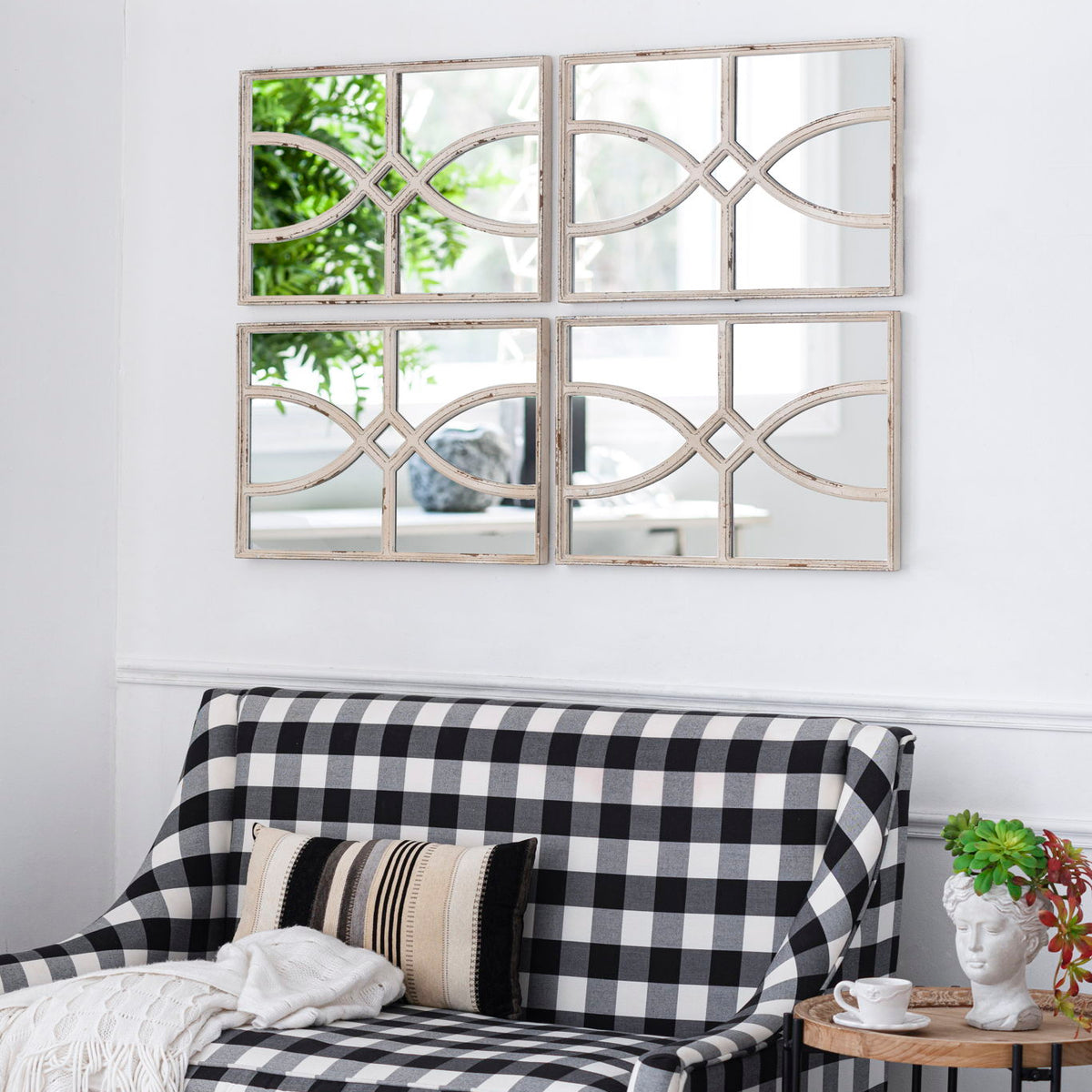 Rectangular Wooden Wall Mirror With Antique Frame, Vertical Or Horizontal Home Decor For Living Room (Set of 2)