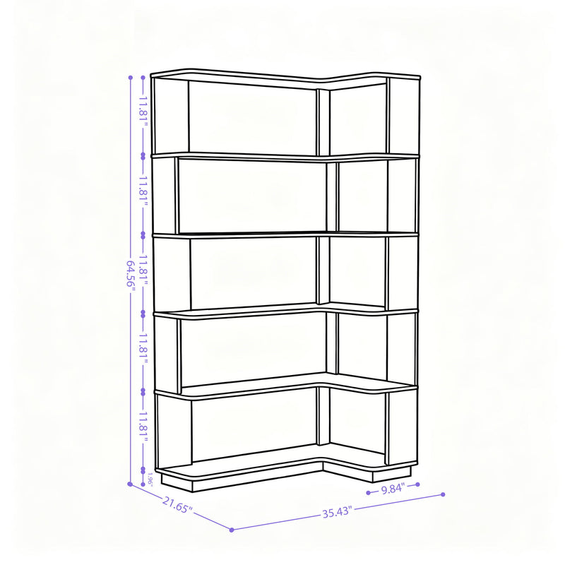 Extended Corner Bookshelf For Living Room - Light Gray