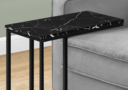 Accent Table, C - Shaped, Marble Look Modern Design - Black