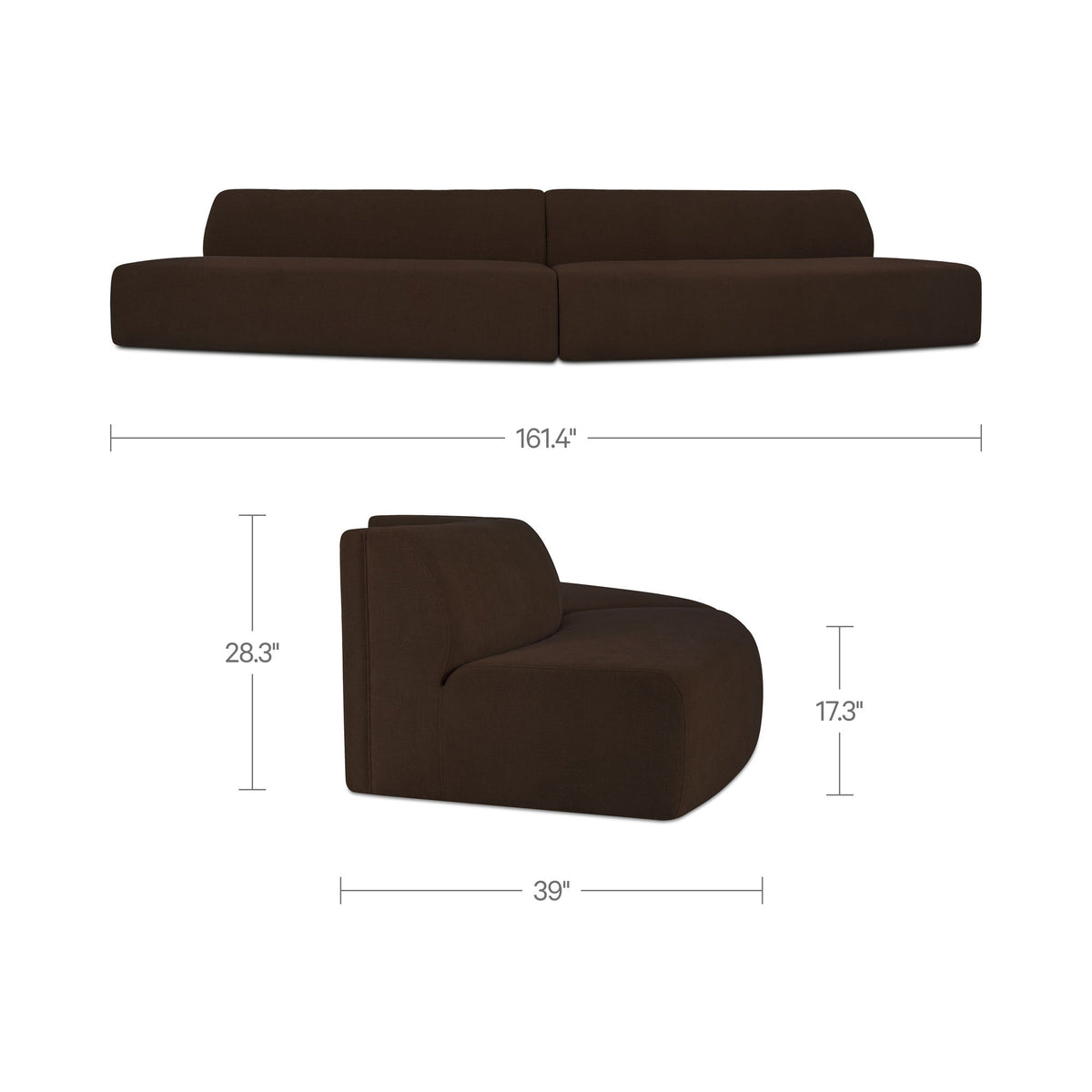 Naomi - 2 Piece Convex Modular Sectional - Dark Brown