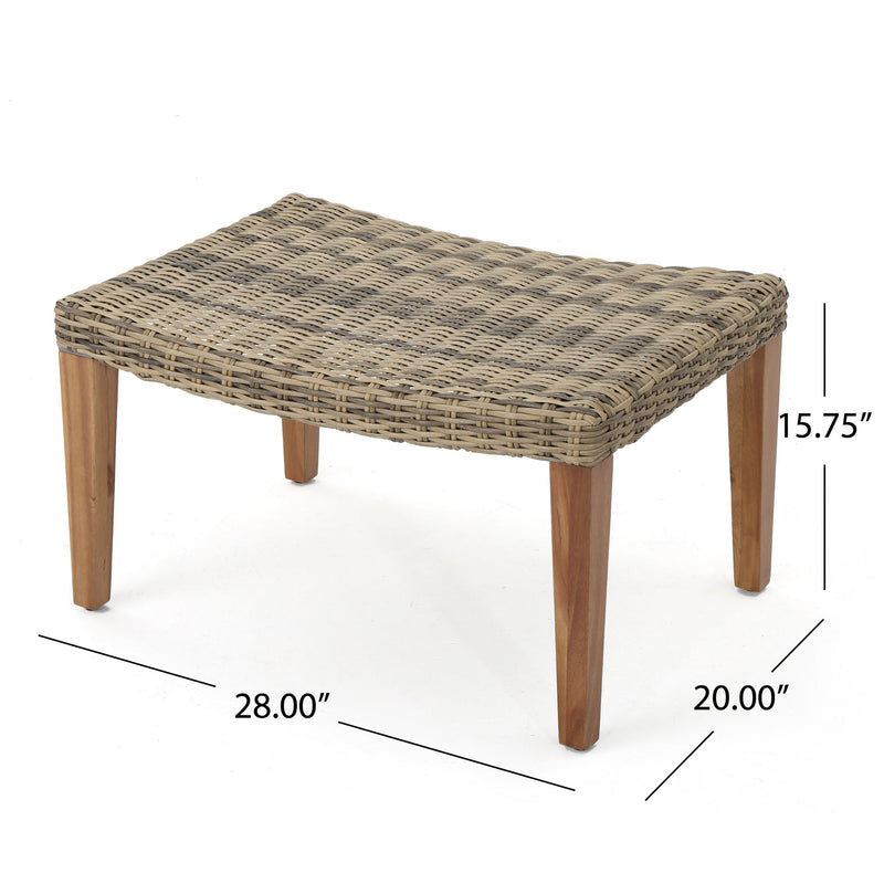 Gray rattan wicker ottoman 28x20 in, height 15.75 in, wooden legs