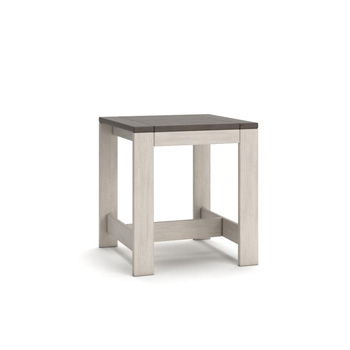 Square end table with a dark gray top and light gray legs and lower shelf