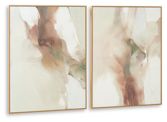 Set of 2 framed abstract prints with layered nude shapes in soft beige