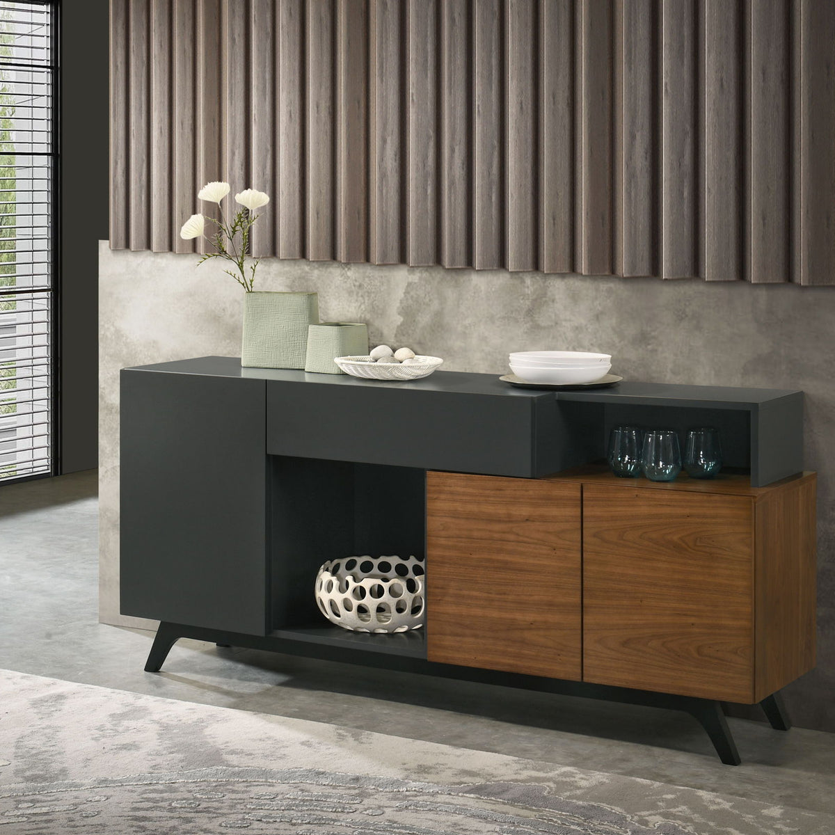Destin- Ceramic Server - Walnut / Black