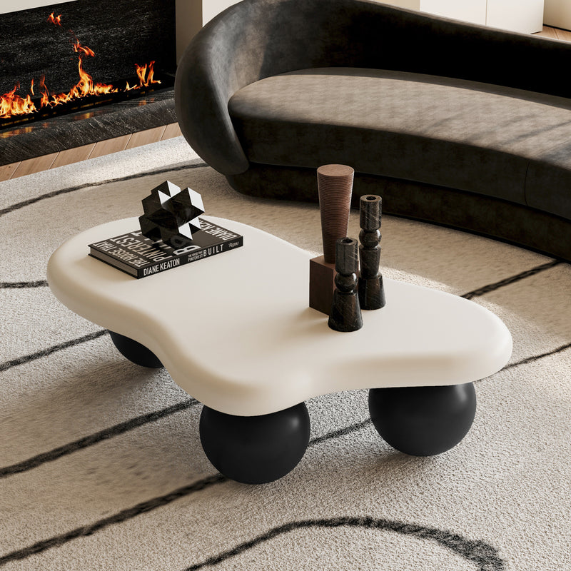 Cloud-Shaped Coffee Table Sphere Legs White 40-inch