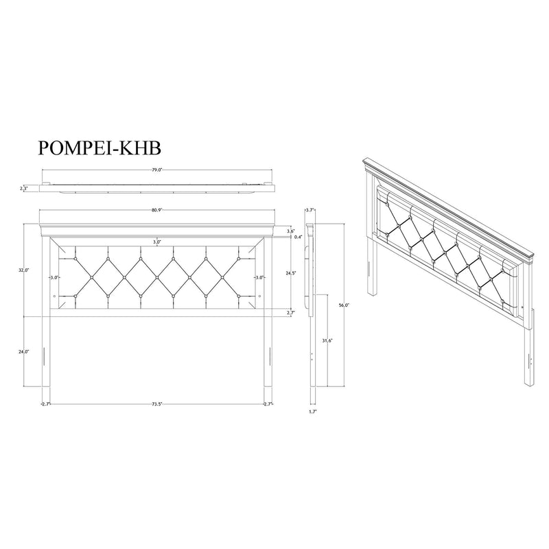 White headboard line drawing with front view and side view dimensions