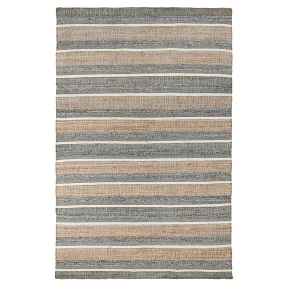 Coronado rug showing evenly spaced horizontal stripes in beige and blue-gray tones