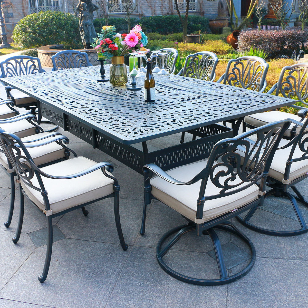 Rectangular Metal Dining Set With Cushions