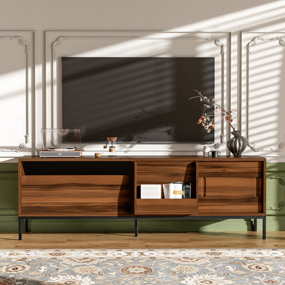 TV Stand Sliding Doors Adjustable Shelves Walnut 70.8-inch