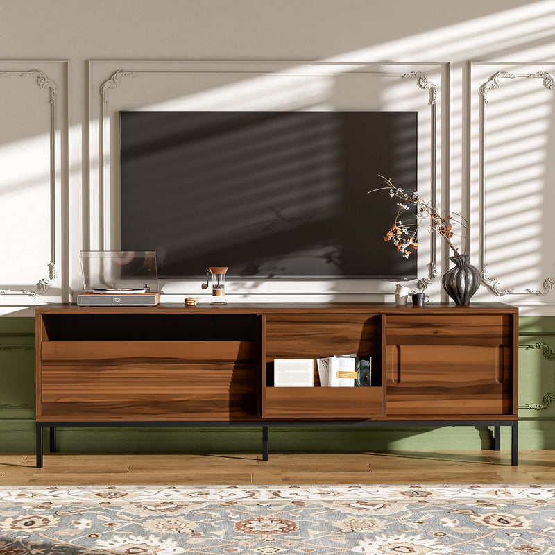 TV Stand Sliding Doors Adjustable Shelves Walnut 70.8-inch