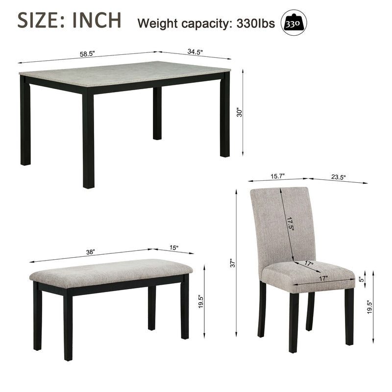 6 Piece Dining Table Set With Bench And Chairs