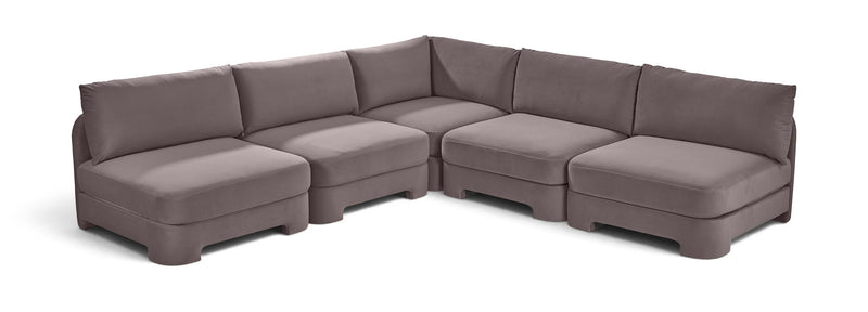 Gray velvet 5-piece armless sectional sofa with corner and ottoman-style seats