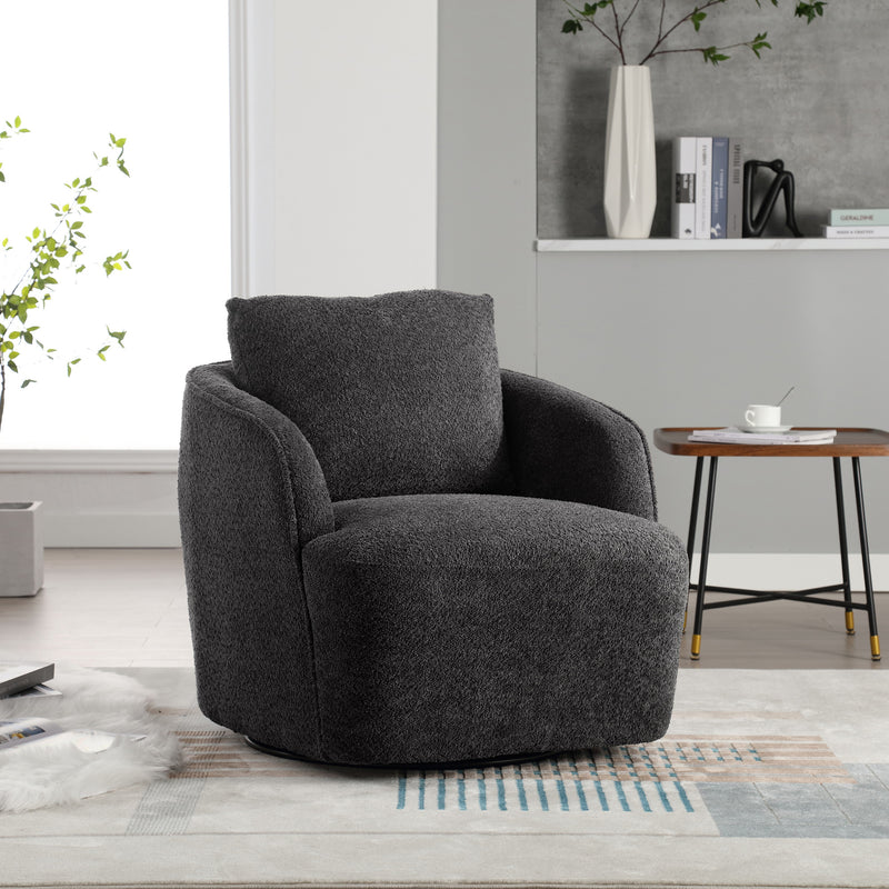 30.3'W Boucle Upholstered Swivel Accent Barrel Chair and Comfy Round Accent Single Sofa Chair, 360 Degree Club Bucket Chair, Lounge Armchair for Living Room Bedroom Nursery. Charcoal
