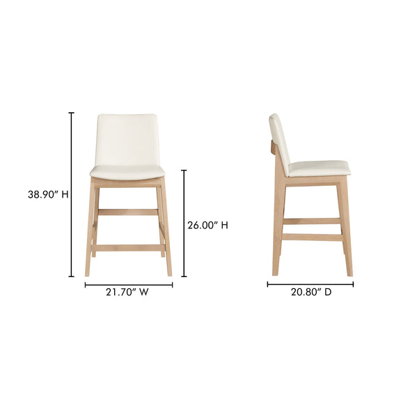 Counter stool front and side views with dimensions: 38.9 inches high, 21.7 inches wide