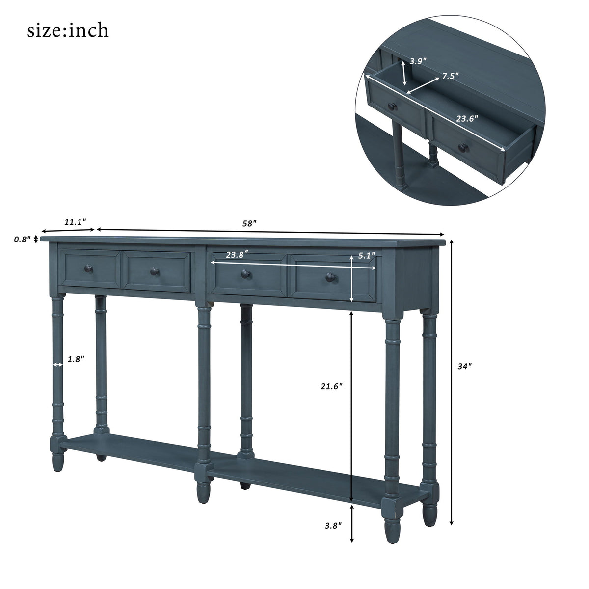 Hearth & Haven Daniel - Console Table With 2 Storage Drawers And Bottom Shelf