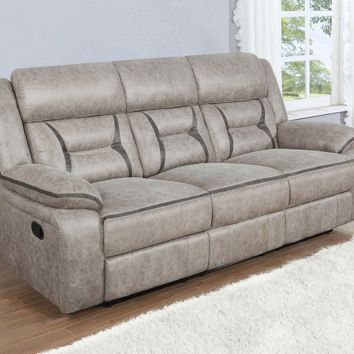 Greer Upholstered Motion Reclining Sofa Taupe