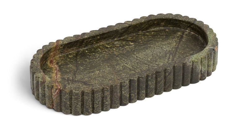 Green genuine marble tray with scalloped, ridged edges