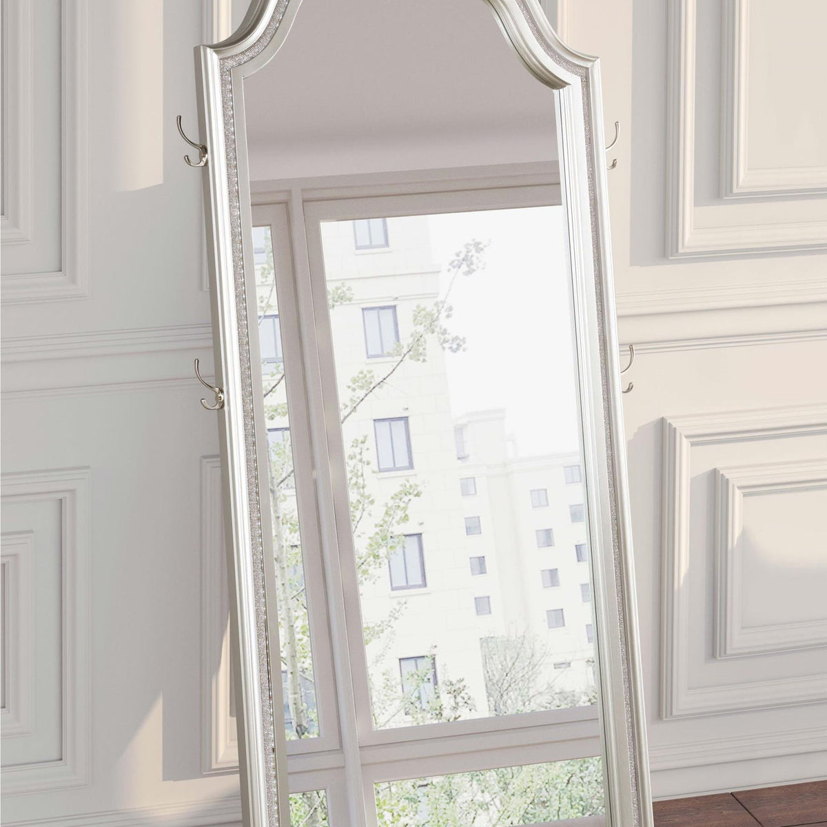 Evangeline Full Length LED Light Floor Mirror Silver Oak